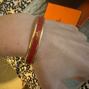 Hermes Red and Gold Bangle Bracelet